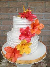 Shabby Chic Style Cake With Handmade Hibiscus Flowers It Was The First Time I Made Hibiscus Flowers Hibiscus Cake Luau Cakes Hawaiian Cake