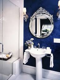 With its decorative anchor, blue and white tiling and absolutely stunning ceiling that creates the illusion of a night time sky on the sea. Small Dark Blue Bathroom Ideas Trendecors
