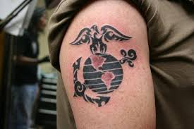 Eagle globe and anchor tattoo. Tribal Eagle Globe And Anchor Tattoo On Men Shoulder