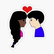 Kawaii Interracial Couple Love Cartoon Dark Black/Brown