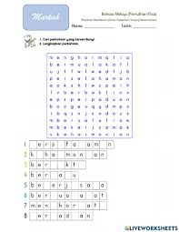 Mengasah minda dalam mencari perkataan. Perkataan Berimbuhan T5 01 Worksheet