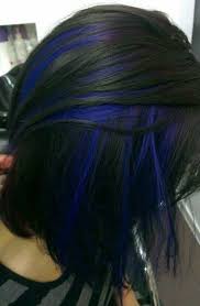 The blue highlights have been done towards the ends where they. 14 Beautiful Blue Hair Streaks For Women Hair Styles Hair Highlights Hair Color Dark