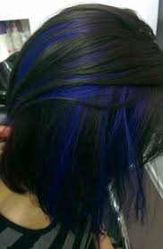 The blue highlights have been done towards the ends where they. 14 Beautiful Blue Hair Streaks For Women Hair Styles Hair Highlights Hair Color Dark
