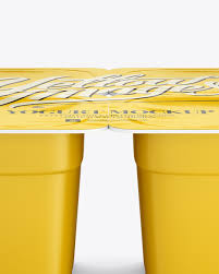 Download 4 Pack Yogurt Mockup In Pot Tub Mockups On Yellow Images Object Mockups PSD Mockup Templates