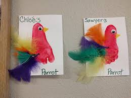 Bird Themed Activities For Preschoolers Footprint Parrots Bird Theme Bird Crafts Preschool Bird Crafts Preschool Crafts