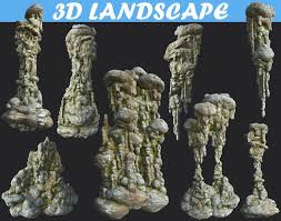Low Poly Mossy Cave Column Modular Pack 3d Model 1 Props Concept 3d Model Organic Props