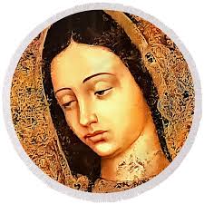 Virgin Mary Face Round Beach Towel