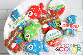 O Fish Ally One Cookies In Color Shannon Tidwell First Birthdays First Birthday Parties Fishing Themed Birthday Party
