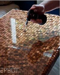 This Penny Tiled Desk Makes A Lot Of Cents Penny Table Tops Penny Table Penny Floor