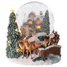Vintage santa claus coming to town snow globe san francisco music box glass 8. Christmas Snow Globe Santa Claus Sleigh Music Lights Online Sales On Holyart Com