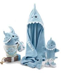 They are the perfect size to throw in a beach/pool bag and dry quickly. Baby Aspen Let The Fin Begin Blue Shark Infant Hooded Towel 4 Piece Gift Set Personalized Baby Shower Gifts