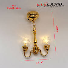 Battery Operated Led Lamp Dollhouse Miniature Light Chandelier 2arm On Off Switch 1 12 Scale Clear