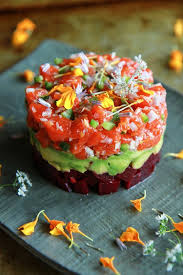 Salmon Beet And Avocado Tartar With Lemon Vinaigrette Heather Christo Food Recipes Lemon Vinaigrette