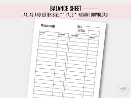 Balance Sheet Financial Tracker A4 A5 Letter Size Etsy Balance Sheet Lettering Letter Size