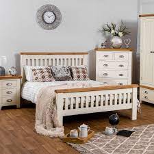 Hampshire Ivory Painted Oak Double Bed Frame High Foot End Oak Bedroom Furniture Oak Bedroom White Bed Frame