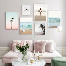 Surf Board Sea Beach Poster Canvas Wall Art Print Palm Tree Landscape Picture Ideas Of Wall Paintin In 2020 Cool Wall Decor Wall Decor Living Room Summer Wall Decor