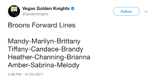 The vegas golden knights are a professional ice hockey team based in the las vegas metropolitan area. Golden Knights Twitter Introduced The Bruins Lineup With Female Names