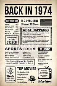 Back In 1974 Printable Newspaper Poster 1974 Digital Etsy 40th Birthday Parties 30th Birthday Parties Birthday Poster