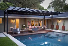 Hard Works Modern Pool Patio And Porch In Central Austin Modern Pergola Backyard Seating Pergola Patio