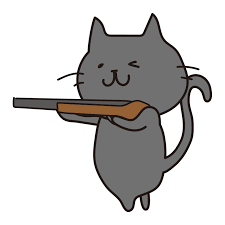 銃を構えている黒い猫の無料(フリー)イラスト | てがきっず - 可愛い手描きイラスト / 保育園・小学校・PTA向けのフリー素材