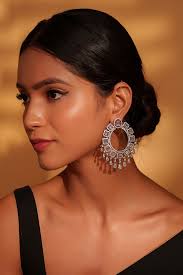 Buy Brown Swarovski crystal round hoops by Esme at Aashni and Co
