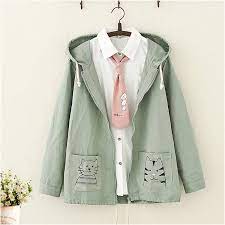 18 Japanese Fall Winter Sweet Kitty Embroidered Coat Kawaii Fashion Outfits Clothes Japanese Outfits