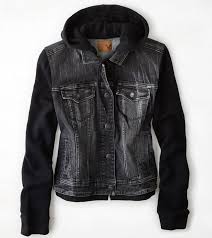 Aeo Denim Vested Hoodie Black American Eagle Outfitters Black Denim Vest Hoodie Vest Denim Hoodie
