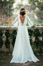 Long Sleeve Boho Wedding Dressbackless Lace Wedding Dress Etsy Chiffon Wedding Dress Beach Backless Wedding Long Wedding Dresses