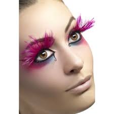 Long Pink Feather Eyelashes Ladies Fancy Dress False Lashes Glamour