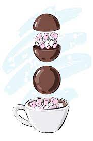 Hot Chocolate Bomb Illustarion Hot Chocolate Bomb With Mini Marshmallows Vector Illustration Hot Chocolate Drawing Chocolate Drawing Coffee Poster Design