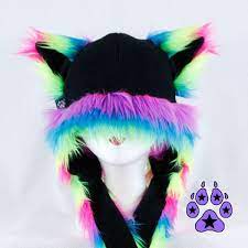 Pin By Ms Psycho On My Polyvore Finds Cat Furry Animal Hats Neon Rainbow