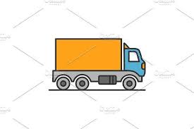 Delivery Truck Color Icon Side View Drawing Line Illustration Freight Transport