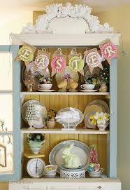 Love this need to learn how to set up shelves like this. Easter Decorating Ideas China Cabinet