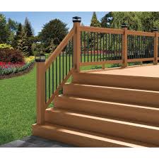 Black Aluminum Deck Railing Baluster Deckorail Pressure Treated 6 Ft Cedar Tone Stair Deck Railing Kit With Black Aluminum Balusters 188177 The Home Depot Redwood Decking Outdoor Stairs Aluminum Balusters