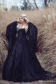 Discount Vintage Gothic Hallowen Lace Princess Wedding Dresses Plus Size Off Shoulder Long Sleeve Castle Chapel Train Bridal Wedding Gown Destination Wedding Dr Gothic Wedding Dress Lace Dress With Sleeves Lace