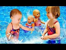 Kids Play Dolls Feeding Baby Dolls At The Swimming Pool Family Fun Video Youtube Baby Dolls Kids Playing Doll Play