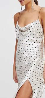 White Satin Polka Dot Cowl Neck Slip Dress Slip Dress Outfit Polka Dots Outfit Outfits