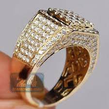 Mens 4 30 Ct Diamond Square Shaped Ring 14k Yellow Gold Cincin Pria Cincin