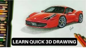 How To Draw Realistic Ferrari Car Learn 3d Drawing New Quick Method 3d Drawings Realistic Drawings Drawings