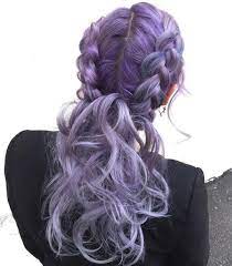 Ombre Hair Color In Lavender Purple Pastel Two Dutch Braid Tutorial Step By Step Ponytail Messy And Waves Tw Hair Styles Dark Purple Hair Bright Hair