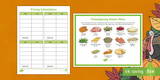 We did not find results for: Thanksgiving Dinner Menu Activity Real World Math Problems