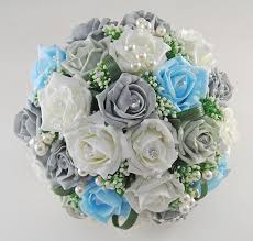 Faux wedding bouquets in navy blue flowers and eucalyptus greenery. 12 X Aqua Blue Single Flower Rose Wedding Buttonholes New Handmade Home Garden Universitasfundacion Wedding Garland