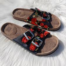 Muk Luks Daisy Toe Loop Terra Turf Slide Suede Black Sandals Womens Size 7  | Ebay