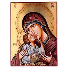 Carved Icon Of The Virgin Mary With Red Mantle And Baby Online Sales On Holyart Co Uk