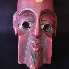 Vintage Red Wood Hand Carved Wall Mask Ethnic Guru of Hindu Dharma Nepal  Art Sculpture