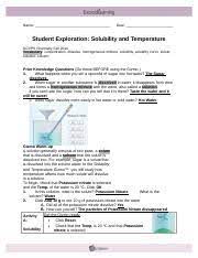 Add varying amounts of a chemical to a beaker of water to create a solution, observe that the chemical dissolves in the water at first, and then measure the concentration of the solution at the saturation point. Gizmo Answer Key Solubility And Temperature Student Exploration Temperature And Particle Motion Answer Key