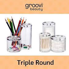 Keep your kitchen, bathroom and dressing counter neat with this lidded canister perfect for storing cotton balls, bath. Groovi Beauty Acrylic Triple Round Make Up Container 3 Connected Towers Compact Size Great Storage Container For Cosmetics Bathroom And Vanity Supplies Qtips Cotton Balls 5 5 X5 9 X5 25 Pricepulse