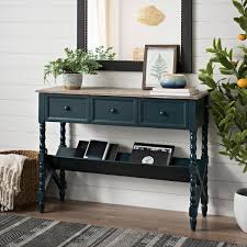 Blue Sydney Spool Leg Console Table From Kirkland S Black Console Table Decor Console Table Decorating Black Console Table