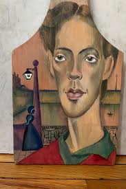 Vintage Folk Art Painting- Vintage Portrait Painting- Vintage Original Art 