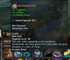 Bowl of black pepper cactus salad x 10 for 8 64 + 89.6 karma each, craft: Gw2 Mysterious Vine Backpiece Guide Mmo Guides Walkthroughs And News